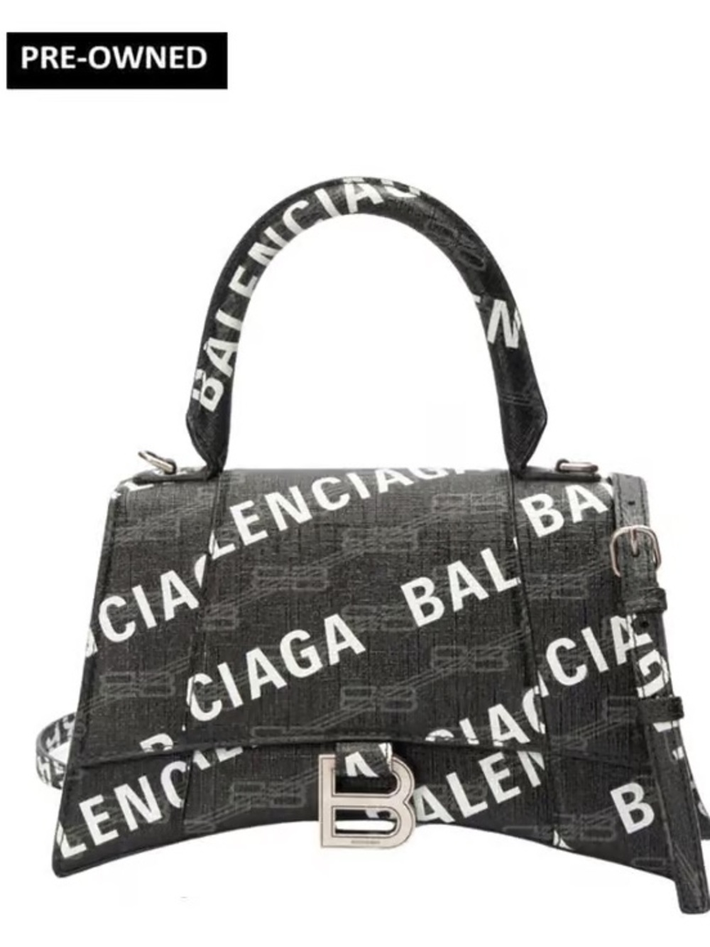 Balenciaga Pre-Owned-Black BB Monogram Hourglass Printed Small Leather Satchel